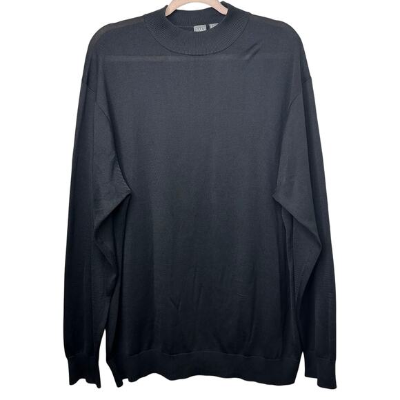 XXL Saks Fifth Avenue 100% Silk Mock Neck Sweater Black Luxury Minimalist Knit - Picture 1 of 4